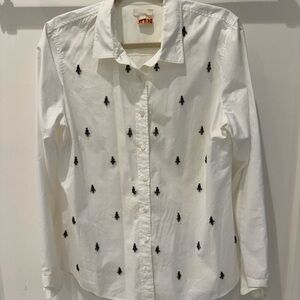 J. Crew Collection white cotton Button-Down with jeweled embellishments